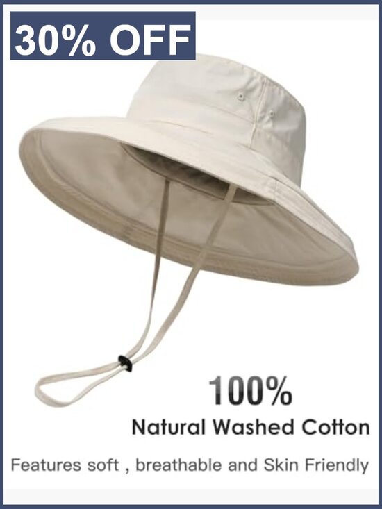 Women\'s Cotton Sun Hat with Ponytail Hole, Shapeable Wide Brim, Packable Travel
